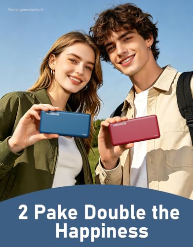 2-Pack Portable Charger, 10000mAh Power Bank, Travel Battery Pack - color: Blue&Red