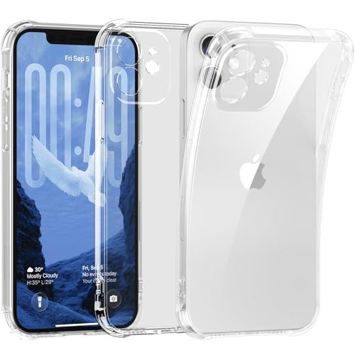 Soft TPU Clear Case for iPhone 12 case 6.1 inch | Not-Yellowing，Military Drop Protection，Shockproof Transparent Silicone Case, Ultra Slim & Thin，Camera Protection,Clear - size: for iPhone 12