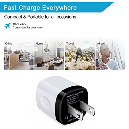 Charging Block,Charger Box,5Pack Travel Single Port USB Wall Charger Brick Cubes for iPhone 17/16/15/14/13/12/X/8 Plus/7/6S/Samsung Galaxy S25 S24 S23 S22 A14 S10e S10 S9 S8/S7/S6/Note 9,LG G8 G7,Moto - color: White,Rosered,Green,Purple,Blue