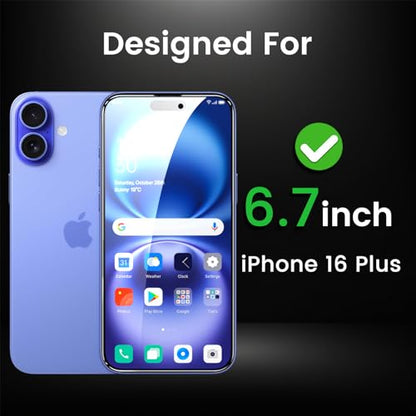 Romkasi 4 Pack Privacy Screen Protector for iPhone 16 Plus 6.7 Inch with 4 Pack Camera Lens Protector, Anti Spy Tempered Glass Film, Anti-Scratch, Touch Sensitive, Case Friendly - color: iPhone 16 Plus