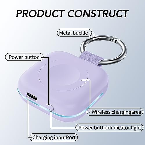 Portable Travel Charger for Apple Watch Series 8,Wireless iWatch Charger 1200mAh Power Bank with Charging Cable, Purse Keychain Smart Chargers for Apple Watch Series 11/10/9/8/7/6/SE/5/4/3/2/1/UItra - color: Purple