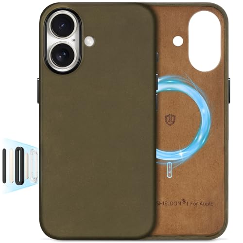 SHIELDON Genuine Leather Case for iPhone 17 6.3" 2025, Crazy Horse Khaki | Crazy Horse Leather, for MagSafe, Magnetic Wireless Charging, Metal Buttons, Camera Button, Camera Bezel, Shockproof, Slim - color: Crazy Horse Khaki, size: for iPhone 17