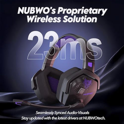 NUBWO Wireless Gaming Headset with Mic for Ps5 Ps4 PC, Zero Interference, 100-Hour Battery All-Day Play, 23ms Sync for Fortnite & Call of Duty/FPS Gamers, Triple Mode All Devices Compatible - Purple - color: Purple