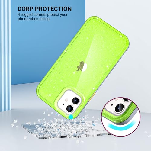 ULAK Compatible with iPhone 12 Case Clear, iPhone 12 Pro Cover, Neon Green | Transparent Bling Soft TPU Women Girls Shockproof Protective Phone Case Designed for iPhone 12 & iPhone 12 Pro 6.1 inch - color: Neon Green