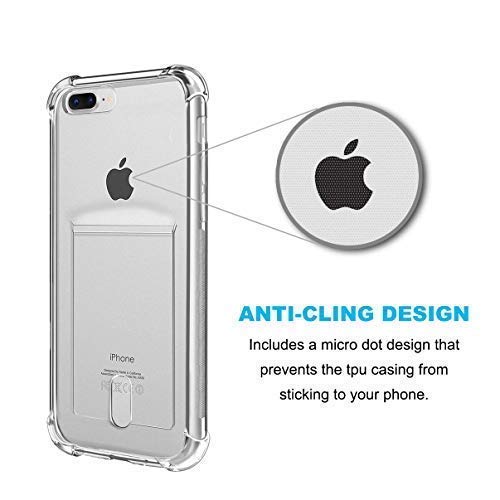 Clear Case with Card Holder, [Slim Fit][Wireless Charger Compatible] Protective Soft TPU Shock-Absorbing Bumper Case with Soft Screen Protector Compatible with iPhone 7 Plus / 8 Plus - size: iPhone 7 Plus