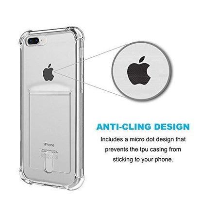 Clear Case with Card Holder, [Slim Fit][Wireless Charger Compatible] Protective Soft TPU Shock-Absorbing Bumper Case with Soft Screen Protector Compatible with iPhone 7 Plus / 8 Plus - size: iPhone 7 Plus