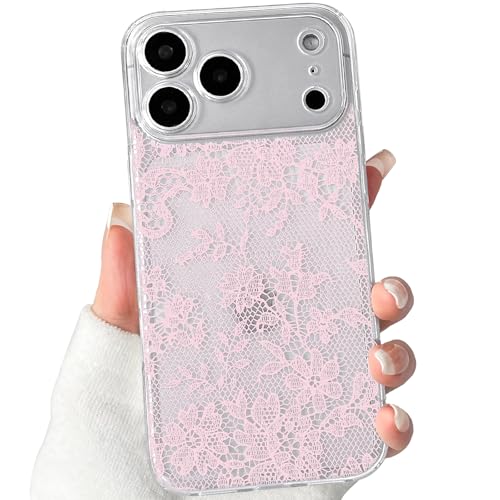 Lovmooful Compatible for iPhone 17 Pro Case Floral Leaf-Pink | Aesthetic Flower with Romantic Lace Design,for Girls Women Girly,Soft TPU Case,Shockproof Protective - color: Pink, size: iPhone 17 Pro