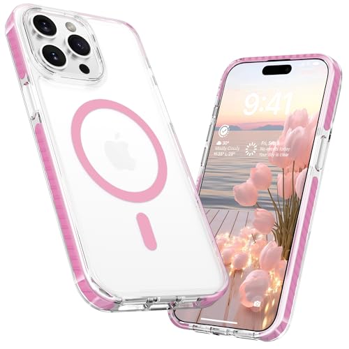 LATVIN for iPhone 13 Pro Case Clear, Magnetic Phone Cover, Compatible with MagSafe, Military Grade Protection, Biult-in Shockproof Bumper, Transparent Anti-Yellowing, Pink - color: Pink, size: for iPhone 13 Pro 6.1 inch