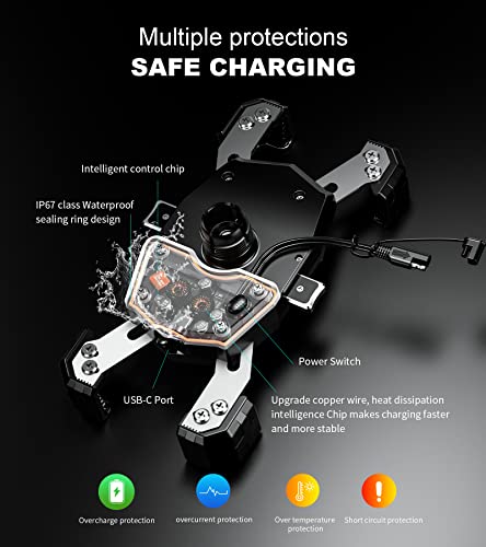 Kewig Motorcycle Phone Mount Qi 15W Wireless & USB C 20W Fast Charging Port