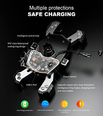 Kewig Motorcycle Phone Mount Qi 15W Wireless & USB C 20W Fast Charging Port
