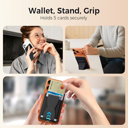 for MagSafe Wallet with Adjustable Stand Grip,5 Card Elasticity Holder Stronger Magnetic Slim Wallet for iPhone Air 17/16/15/14/13/12 Pro (Black) - color: Black