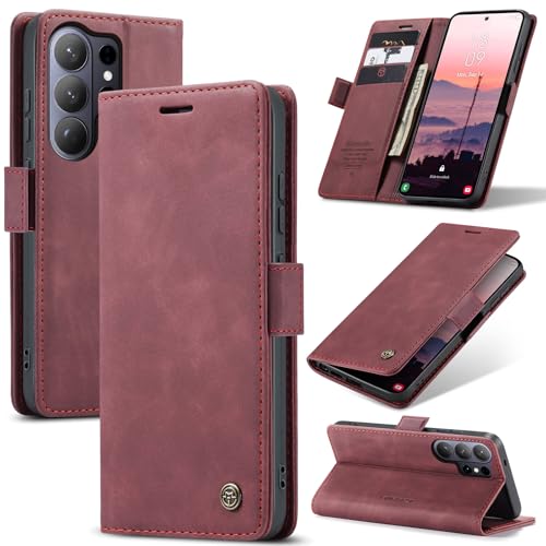 Compatible with Samsung Galaxy S26 Ultra Case with Card Holder, Kickstand Protective Flip Folio Leather Wallet Case for Galaxy S26 Ultra 5G 6.9 inch (Wine Red) - color: Wine Red, size: S26 Ultra 6.9 Inch