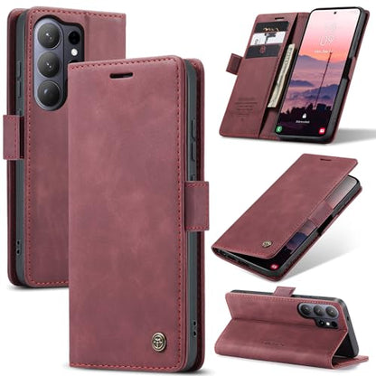 Compatible with Samsung Galaxy S26 Ultra Case with Card Holder, Kickstand Protective Flip Folio Leather Wallet Case for Galaxy S26 Ultra 5G 6.9 inch (Wine Red) - color: Wine Red, size: S26 Ultra 6.9 Inch