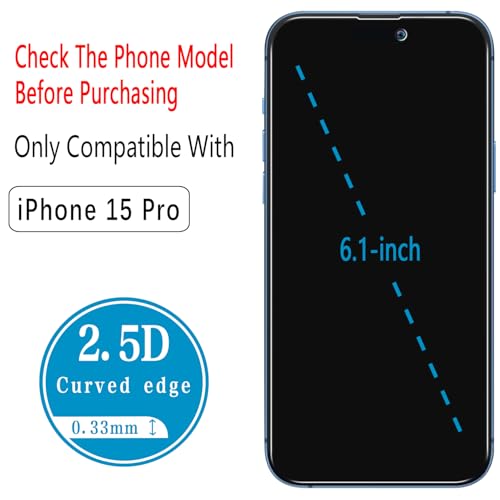2+2 Pack Privacy Screen Protector for iPhone 15 Pro Tempered Glass - size: (Privacy)iPhone 15 Pro 6.1 Inch
