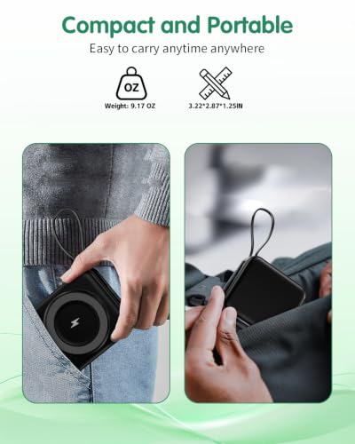 10000mAh for Magsafe Portable Charger Built-in Cables & AC Wall Plug,Black - color: Black