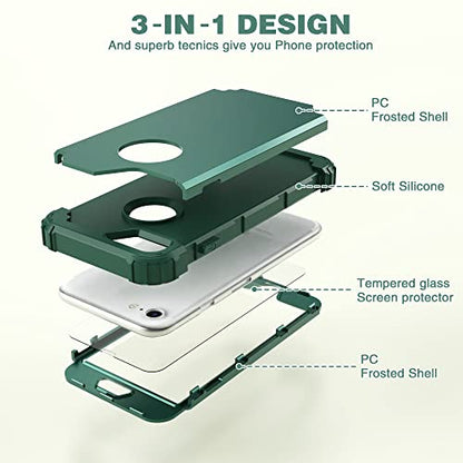 IDweel for iPhone 8 Case,for iPhone 7 Case with Screen Protector,3 in 1 Shockproof Hybrid Heavy Duty Hard PC Cover Soft Silicone Sturdy Bumper Full Body Sturdy Case,Graphite Green/Dark Green - color: Graphite Green/Dark Green
