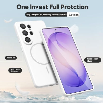 oakxco for Samsung Galaxy S26 Ultra Case Silicone Mag Safe, Magnetic Slim Thin Phone Case Compatible with Magsafe, Women Girls Cute Girly Aesthetic Soft Rubber Gel Safecase with Camera Cover, White - color: White, size: S26 Ultra