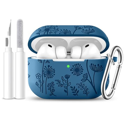 Lerobo for AirPods Pro 3 Case, Flower Engraved Soft Silicone Cover, Blue - color: A-Blue, size: AirPods Pro 3