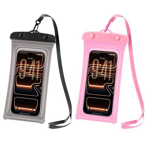 Espera Waterproof Phone Pouch 2 Pack, IPX8 Universal Phone Dry Bag Case Floating Swimsuit Protector for Beach, Travel Essentials(Black & Pink)