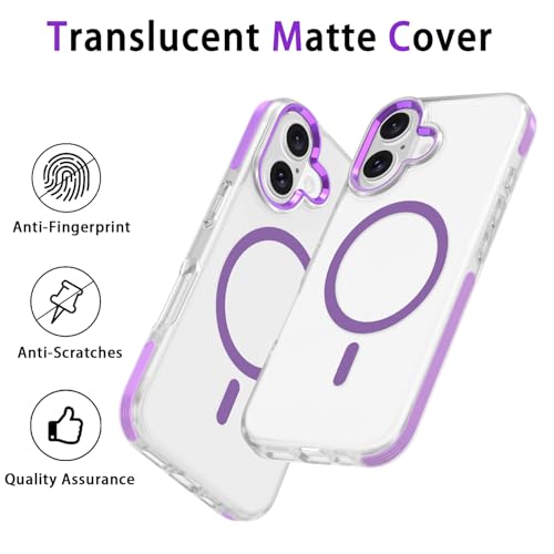 PinLiSheng Upgraded Magnetic for iPhone 16 Case [Mil-Grade Drop Protection] [Compatible with Magsafe] Double-Layer Impact Resistant Translucent Matte Protective Phone Case, Purple - color: Updated Version - Purple, size: iPhone 16