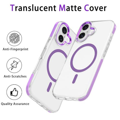 PinLiSheng Upgraded Magnetic for iPhone 16 Case [Mil-Grade Drop Protection] [Compatible with Magsafe] Double-Layer Impact Resistant Translucent Matte Protective Phone Case, Purple - color: Updated Version - Purple, size: iPhone 16