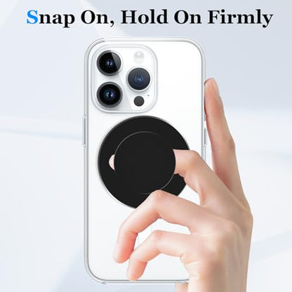 Compatible with MagSafe Phone Socket, Magnetic Expanding Phone Stand iPhone Finger Holder Compatible with MagSafe Accessories, iPhone 17 16 15 14 13 12 Pro Max Plus Mini (Black) - color: Black