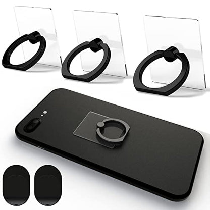 Transparent Phone Ring Holder Grip 360 Degree Free Rotation, Clear Cell Phone Finger Ring Kick-Stand for - for iPhone X 8 7 Plus 6S 6 5s 5 SE, Galaxy S9 S8 S7 S6 Edge, Note 8 5 4 2 (Black)