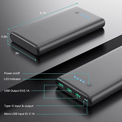 Portable Charger 36800mAh Power Bank,PD Fast Charging USB C External Battery Pack,4 Outputs 2 Inputs Travel Essentials Portable Phone Charger for iPhone 17/16/15/14/13/12,Galaxy S24 Android Phone etc - color: Black