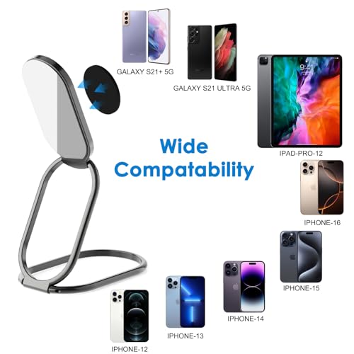 Phone Holder Foldable Phone Stand Phone Ring Holder Finger Kickstand 360° Rotation Cell Phone Stand Metal Phone Grip for Magnetic Car Mount Sticky Phone Grip Compatible with Most Smartphones - color: Gun Black