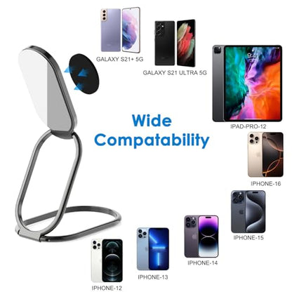 Phone Holder Foldable Phone Stand Phone Ring Holder Finger Kickstand 360° Rotation Cell Phone Stand Metal Phone Grip for Magnetic Car Mount Sticky Phone Grip Compatible with Most Smartphones - color: Gun Black
