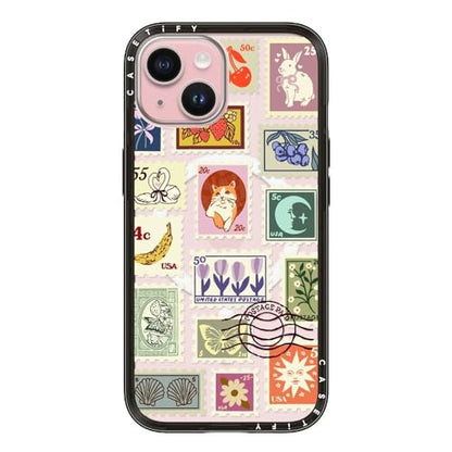 CASETiFY for iPhone 15 Case - Compact Compatible with MagSafe | Slim and Sleek | 4ft. 2x Military Grade Drop Protection | Stamp Collection | Black - color: 07. Stamp Collection, size: Iphone 15 (Magsafe)