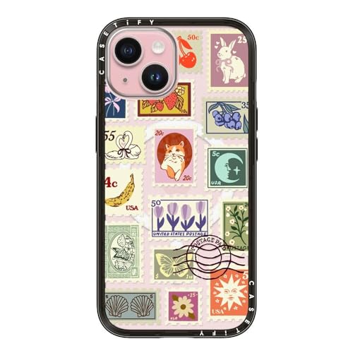 CASETiFY for iPhone 15 Case - Compact Compatible with MagSafe | Slim and Sleek | 4ft. 2x Military Grade Drop Protection | Stamp Collection | Black - color: 07. Stamp Collection, size: Iphone 15 (Magsafe)