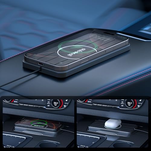Wireless Car Charger Pad, 15W Fast Charging Pad with 70cm Extension Cable, Non Slip Car Wireless Phone Charger Mat Compatible with iPhone 16/15/14/13, AirPods, Samsung S25 S24(Extension USB-C) - color: Black-Extension USB-C