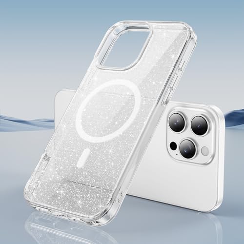 LEMAXELERS Clear Sparkly Magnetic Case for iPhone 16 Pro -Clear SF | Glitter Anti-Yellowing Slim TPU Bumper Compatible with Magsafe Shockproof Protective Transparent Cover - color: Clear, size: iPhone 16 Pro