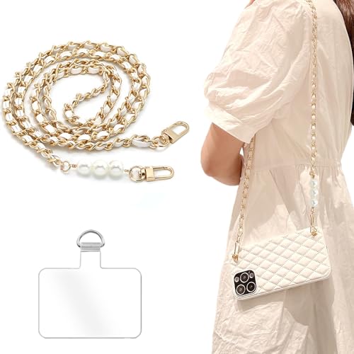 Phone Crossbody Chain Cell Phone Lanyard,Leather+Metal Shouder Strap Universal Phone Strap with Phone Tether Patches (K) - color: F