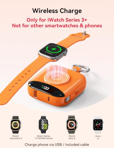 Portable Charger 10000mAh 22.5W Power Bank Built-in 2 Cables Keychain - color: Orange