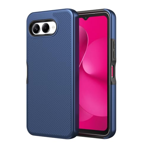 for T-Mobile REVVL 8 Phone Case with Tempered Glass Screen Protector,Dual Layer Heavy Duty Shockproof Protection Cover (Blue) - color: Blue