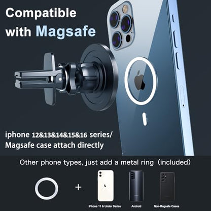 UIBI Magsafe Car Mount, Magnetic Car Phone Holder 【20 Strong Magnets】 with Clip 【360°】 Rotation Air Vent Cell Phone Mount Fit for Magsafe iPhone 16 15 14 13 12 Pro Max Mini MagSafe Case