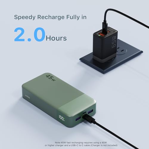 NOBIS Portable Charger 45W 20000mAh Power Bank Fast Charging - color: Green