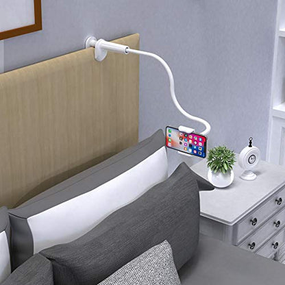 Phone Holder Bed Gooseneck Mount - Flexible Arm 360 Mount Clip Adjustable Bracket Clamp Stand Compatible with Cell Phone 11 Pro XS Max XR X 8 7 6 Plus 5 4, Samsung S10 S9 S8 for Bedroom Desk - color: White