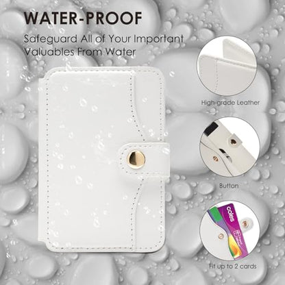 M-Plateau Phone Wallet Stick On, Small Card Holder for Phone Case with Snap Closure and Leather Phone Card Holder for Most Smartphones (White) - color: White