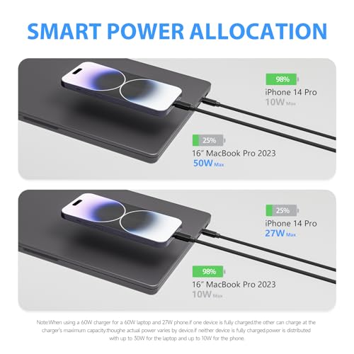 2 in 1 USB C to USB C/Lightning Cable 100W Max 6FT 1Pack,Multi Cable Simultaneous Fast Charging Compatible with MacBook Air/Pro/iPad/iPhone 17/16/15/14/13/12/11 Series,Galaxy S26/S25/24 Series/Pixel - color: Black, size: 6FT