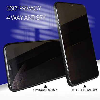 4 Way 360° Privacy Tempered Glass Screen Protector for iPhone 11 / iPhone XR, Horizontal and Vertical Anti Spy 9H Scratch Resistant Case Friendly, 2 Pack