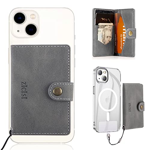 Magsafe Phone Wallet,Magnetic Wallet for iPhone 16/15/14 Pro Max/14 Pro/14 Plus/13/12 Series,5 Card Slots with RFID Blocking/Tether Tab/Rop,Anti-lost,Vegan Leather,Gray - color: Gray