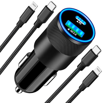 Apple MFi Certified iPhone Car Charger, 52.5W PD/QC3.0 USB-C Car Charger - color: Charcoal Black