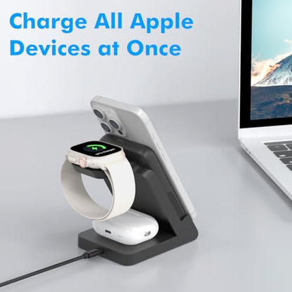 TRAVEL DEPOT 4 in 1 Charging Station for Apple Devices, Portable Wireless Charging Station Magnetic for MagSafe Charger Travel for iPhone 16/15/14/13 Apple Watch AirPods