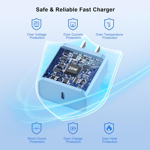 iPhone 17 16 15 Charger Fast Charging 10FT, 20W USB C Charger Block & Cable - color: Blue
