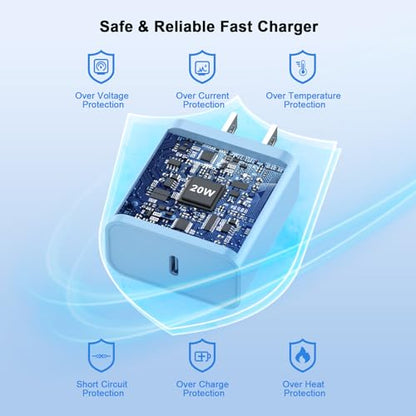 iPhone 17 16 15 Charger Fast Charging 10FT, 20W USB C Charger Block & Cable - color: Blue