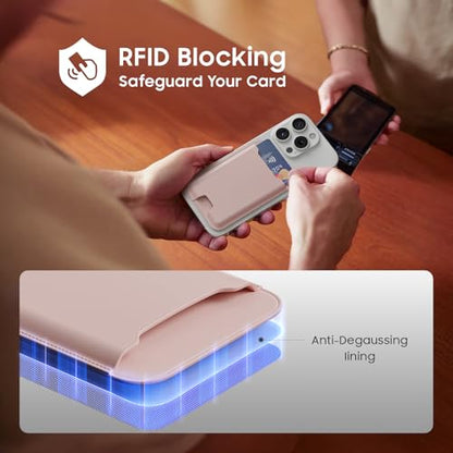 Musotica 2 Packs Phone Card Holder, Leather Phone Wallet Stick on, Stronger Nano Adhesive Credit Card Holder for Back of Phone Case, With RFID Blocking, Fit 4 Cards for iPhone, Samsung, and Android - color: BabyPink