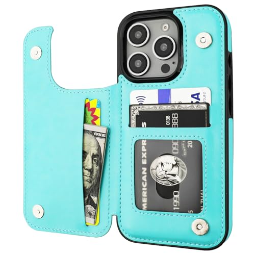 ONETOP for iPhone 16 Pro Wallet Case with Credit Card Holder,LightBlue | Kickstand,ID/Cash Holder,Case Wallet with Card Slots,Double Magnetic Clasp,Durable PU Leather Shockproof Cover for Women Men - color: Light Blue
